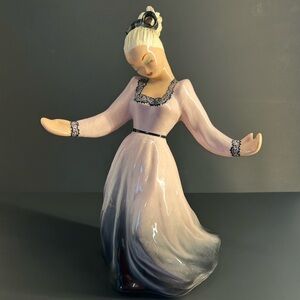 Hedi Schoop Ceramic Dancing Figurine in Pink and Black - Signed Vintage MCM